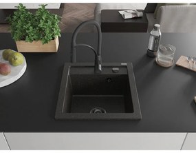 Mexen Vito, 1-komorový granitový drez 490x520x210 mm a drezová batéria Aster, čierna-zlatá metalíza, 6503-75-73450-70-B