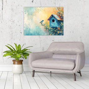 Sklenený obraz - Vtáčia búdka, akvarel (70x50 cm)
