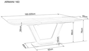 Rozkládací jídelní stůl Armani 160/220 cm bílý/černý