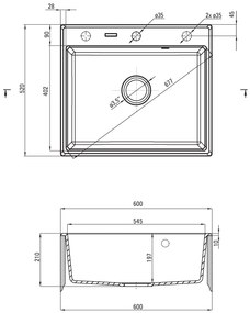 Deante Andante, granitový drez 600x520x210 mm + priestorovo úsporný sifón, 1-komorový, čierna, ZQN_N103