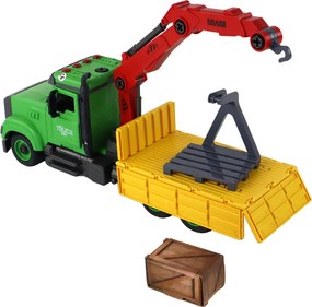 LEAN Toys Vozidlo s výklopnou korbou a žeriavom na skrutkovanie a odskrutkovanie – DIY