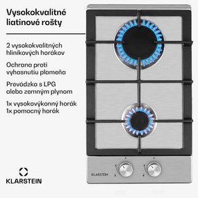 Klarstein Ignito Domino, plynová varná doska, 2 Sabaf horáky, nehrdzavejúca oceľ, strieborná