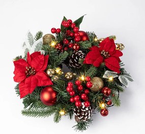 Vianočný veniec POINSETTIA s LED osvetlením, 30 cm