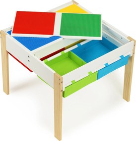 Detský drevený stôl s 2 stoličkami ECOTOYS – otočný blat, 4 úložné priehradky