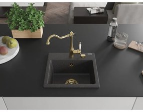 Mexen Milo, granitový drez 435x410x171 mm, 1-komorový a drezová batéria Carla, čierna škvrnitá, 6505-76-670700-50
