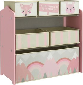 ZONEKIZ Detský regál — Organizér na hračky so 6 odnímateľnými látkovými boxami, ružový, 63 x 30 x 66 cm | Aosom