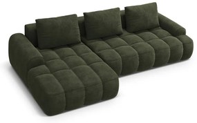 Zelená zamatová rozkladacia/s úložným priestorom rohová pohovka (ľavý roh/s leňoškou) Linz – Cosmopolitan Design