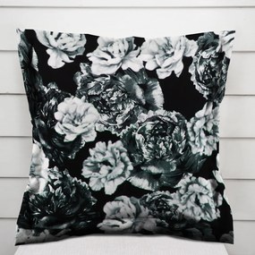 Biante Zamatová obliečka na vankúš s lemom Tamara TMR-040 Čierno-biele pivonky na čiernom 30 x 50 cm