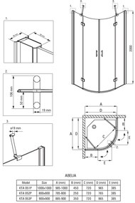 Deante Abelia, štvrťkruhový sprchový kút s výklopnými dverami 80x80 cm, výška 200cm, 6mm číre sklo s ActiveCover, chrómový profil, DEA-KTA_052P