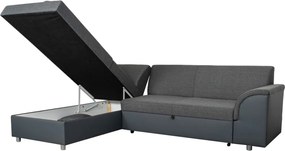 Rohová sedacia súprava Bernett, antracitová ekokoža/sivá tkanina, ľavý roh