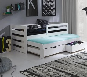 Detská posteľ z masívu borovice s prístelkou a šuplíky SANDRA - 200x90 cm - BIELA