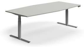 Výškovo nastaviteľný rokovací stôl QBUS, ovál, 2400x1200 mm, strieborný rám, svetlošedá
