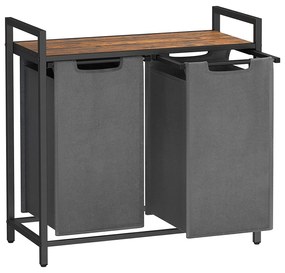 Kôš na bielizeň s 2 priehradkami, kôs na prádlo, 2 x 46 l, sivý