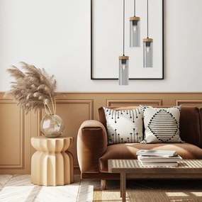 Závesné svietidlo Elica, 3x transparentné sklenené tienidlo, b/drevo, o