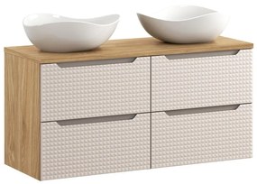 Závěsná skříňka Luxor Beige s deskou a umyvadly 120 cm béžová/dub olejovaný