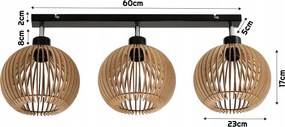 Stropné svietidlo LED luster nastaviteľný drevený 3xe27