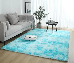 Modrý shaggy koberec s ombre prechodom – obdĺžnikový dizajn Rozmer: 120x170 cm
