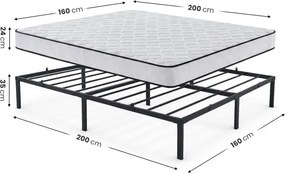 Kovová manželská posteľ 160x200 cm s pružinovým matracom, čierna