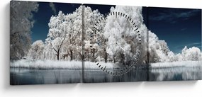 Obraz - Snehobiele stromy (s hodinami) (90x30 cm)
