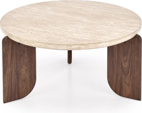 Okrúhly konferenčný stolík Manios 80 cm - travertín / orech