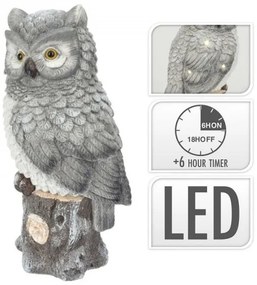 Sivá sova na pni s LED 25 x 53 cm