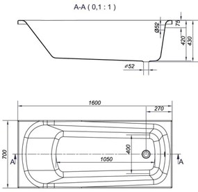 Cersanit Nao, akrylátová vaňa 160x70cm + nožičky, biela, S301-243