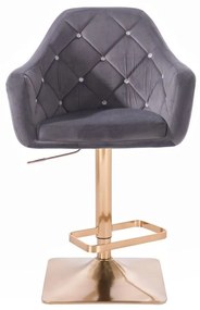 LuxuryForm DESIGN Barová stolička ROMA VELUR na zlatej hranatej podstave - tmavo šedá