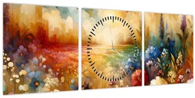 Obraz - Pestrofarebná lúka (s hodinami) (90x30 cm)