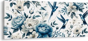 Obraz - Kolibríky s kvetmi (120x50 cm)