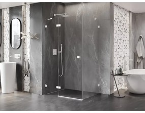 Mexen Lunar, výklopný sprchový kút ľavý 100 x 70 cm, 8mm číre sklo, biely profil, 834-100-070-20-00-L