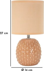 Broskyňová keramická stolová lampa s textilným tienidlom (výška 27 cm) Pontus – Mauro Ferretti