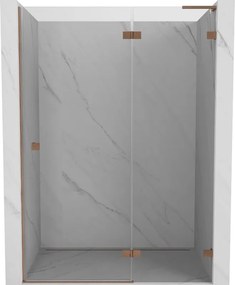 Mexen Lunar L, Otočné pravé sprchové dvere 130 cm, 8mm číre sklo, medený matný profil, 834L-130-000-65-00-P