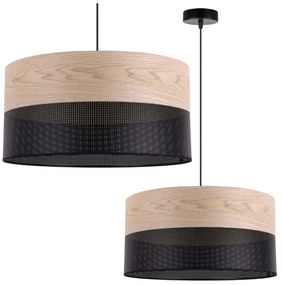 Light Home Závesné svietidlo Wood, 1x béžová dubová dýha/čierne PVCové tienidlo, (fi 44cm)