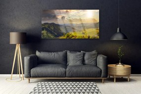 Obraz plexi Hory lúka západ slnka 120x60 cm