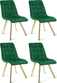 Set štyroch jedálenských stoličiek CIEZA zamatové, zelené / zlaté nohy (4 ks)