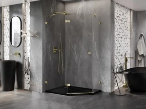 Mexen Lunar, Päťuholníkový sprchový kút Mexen Lunar naklápací doľava 100 x 80 cm, 8mm číre sklo, zlatý profil, 831-100L-080P-50-00-L