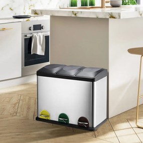 Oceľový odpadkový kôš 3x20 l na triedený odpad/nášľapný v matne striebornej farbe Tri Selectif – MSV