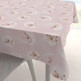 Biante Detský bavlnený štvorcový obrus Sandra SA-743 Spiace medvedíky na obláčikoch na svetlo ružovom 140x140 cm