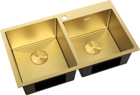 Mexen Xorin, 2-komorový nerezový drez 780 x 450 mm, brúsená zlatá, 6441782000-55
