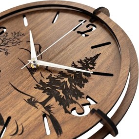 Nástenné hodiny s motívom lesa a 3D panorámou hôr | SENTOP HDF0600-WENGE