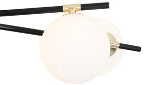 Stropné svietidlo čierne so zlatom a opálovým sklom 6-žiarovkové - Lynn