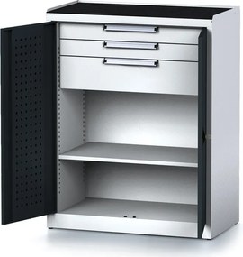 Dielenská skriňa MECHANIC, 1170x920x500 mm, 2 police, 2 zásuvky, grafitové dvere