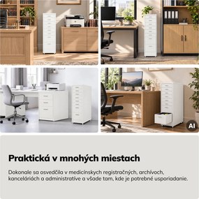 Kartotéková skrinka na kolieskach, kovová, 8 zásuviek, na dokumenty, biela, 300x1100x600 mm: SARA V8