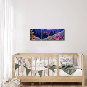 Obraz - Fialová krajina pri úplnku (s hodinami) (90x30 cm)