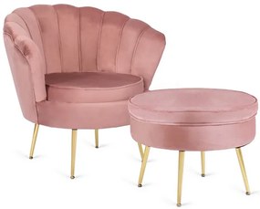 Kreslo LOREN s podnožkou, ružové, z velúru