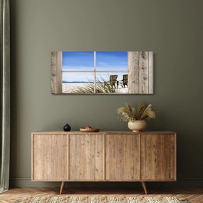 Obraz - Okno v výhľadom na pláž (120x50 cm)