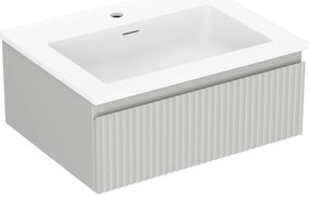 Mexen Rivel, kúpeľňová skrinka 60 cm s umývadlom Otis, 1 zásuvka, drážkovaná, sivá matná/biela, 91A20-06023-1-BF62-W18M01