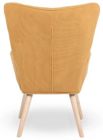 Kreslo ušiak CORDU + taburet — masív, manšestr, prírodná / medová
