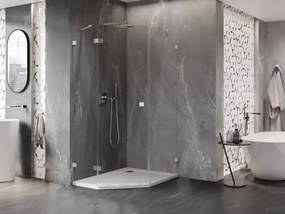 Mexen Lunar, päťuholníkový sprchový kút s ľavým sklonom 80 x 100 cm, 8mm číre sklo, chrómový profil, 831-080L-100P-01-00-L