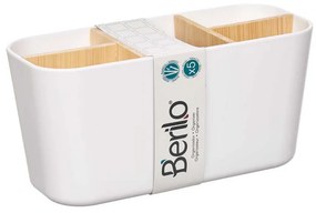 Organizér s bambusovými priehradkami, stojan na kefky, biely OVEL